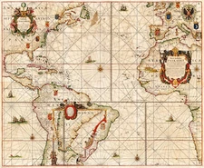 1680 Map Dutch Sea Chart Navigation Between Africa and America Wall Poster Print