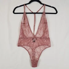 Victorias Secret Lace Teddy Womens Small Rose Thong Y-Back Adjustable Straps