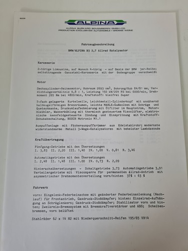 BMW ALPINA - Fahrzeugpräsentation BMW/ALPINA B3 2,7 Allrad Katalysator (AU956)