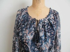 Women's Dress Blue Floral Long Sheer Mesh Flowy Leg Slit Lined Small NEW