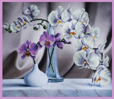 Bead embroidery kit Still life with orchids hand embroidery needlework kit