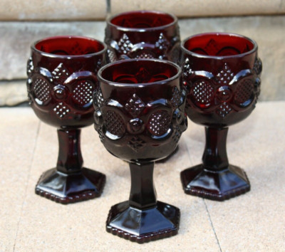 Cape Cod Ruby Red Vintage 4 1/2'' Cordials Wine Glass Set of 4 Avon 1876
