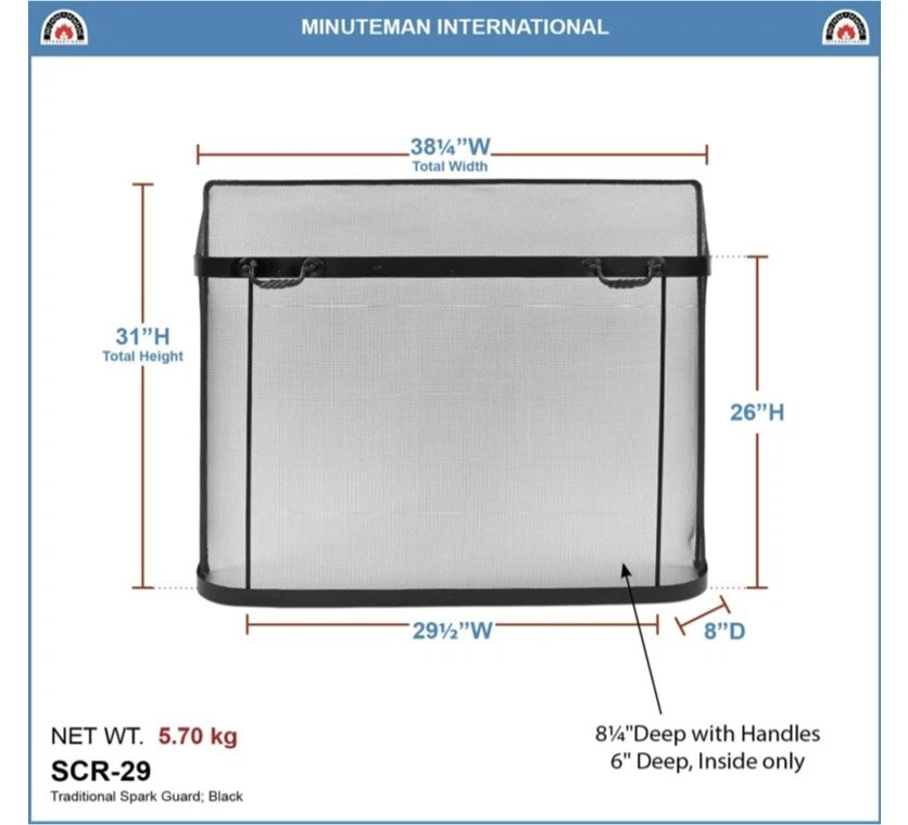 ENVÍO GRATUITO Minuteman Internacional Chimenea Tradicional Pantalla de Protección contra Chispas de Fuego Foto 3 de 3