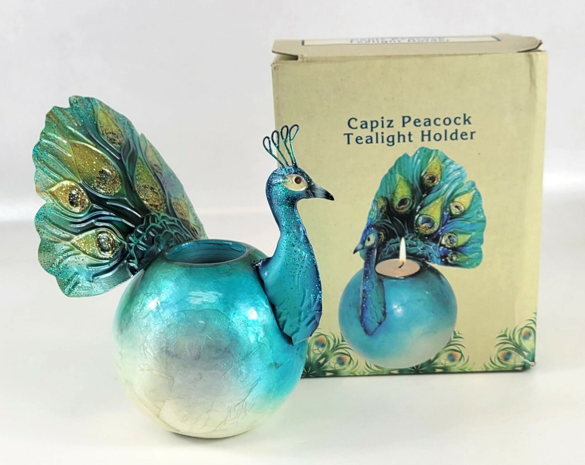 Cracker Barrel Peacock Collectible Capiz Shell Tealight Candle