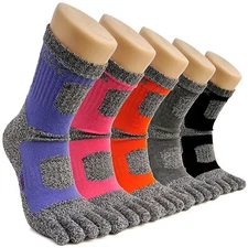 5 Pairs Women's Crew Sports Running Cycling Coolmax Cotton Five Finger Toe Socks