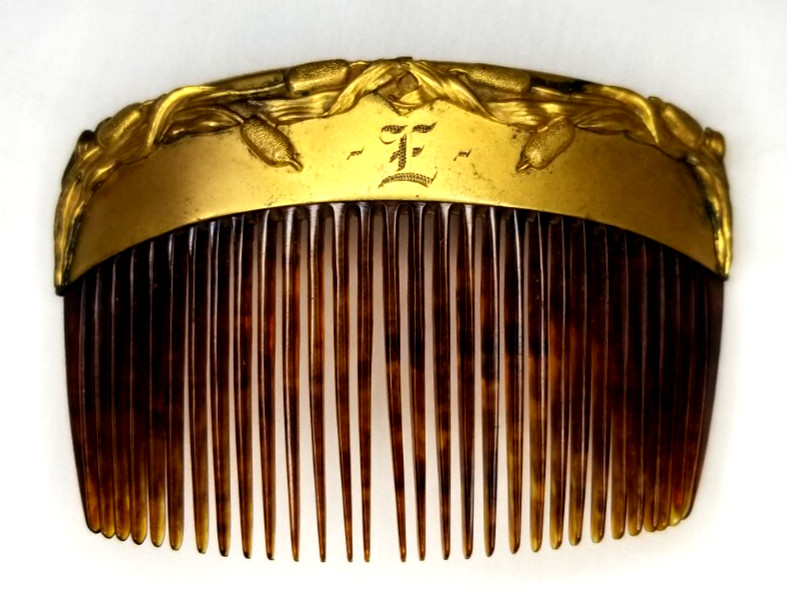 Monogram E Tortoise Shell Bakelite Decorative Hai… - image 1