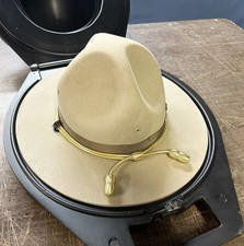 TAN stratton felt campaign hat with hard shell case and acorns.