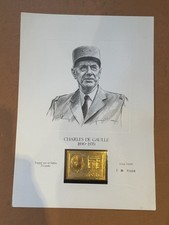 Rare Timbre GÉNÉRAL DE GAULLE Frappé Or Battu / Numéroté Série Limitée Neuf 1970