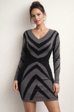 Buffalo David Bitton Sweater Dress Small Gray Black Chevron Bodycon Knit