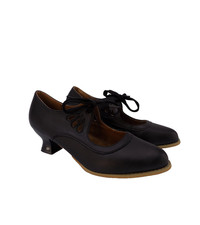 Victoriana Shoes Black Court UK 6.5 EU 40 Womens Low Block Heel Lace Up Smart