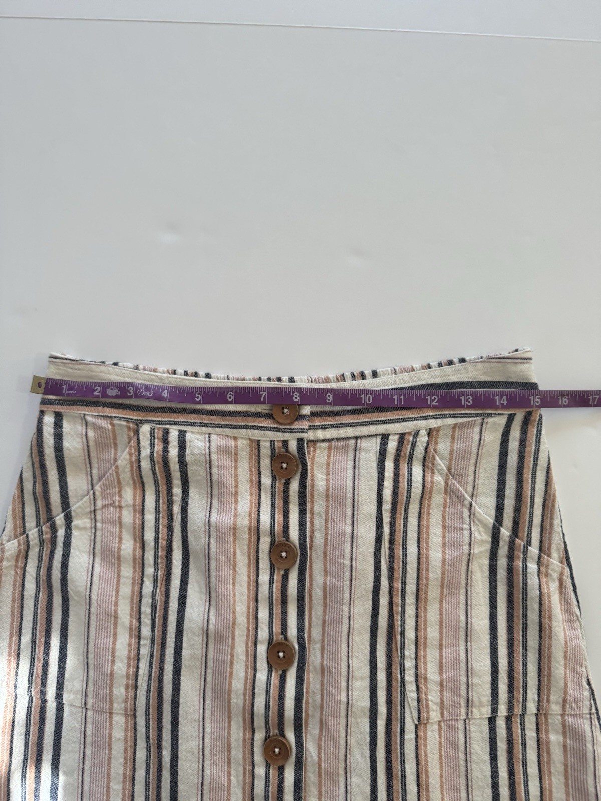 Roxy Striped Button Front A-Line Short Skirt with… - image 2