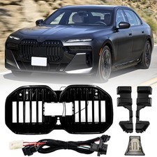 For 2023-2025 BMW 7 Series G70 Gloss Black Front Bumper Grill Grille w/LED Light