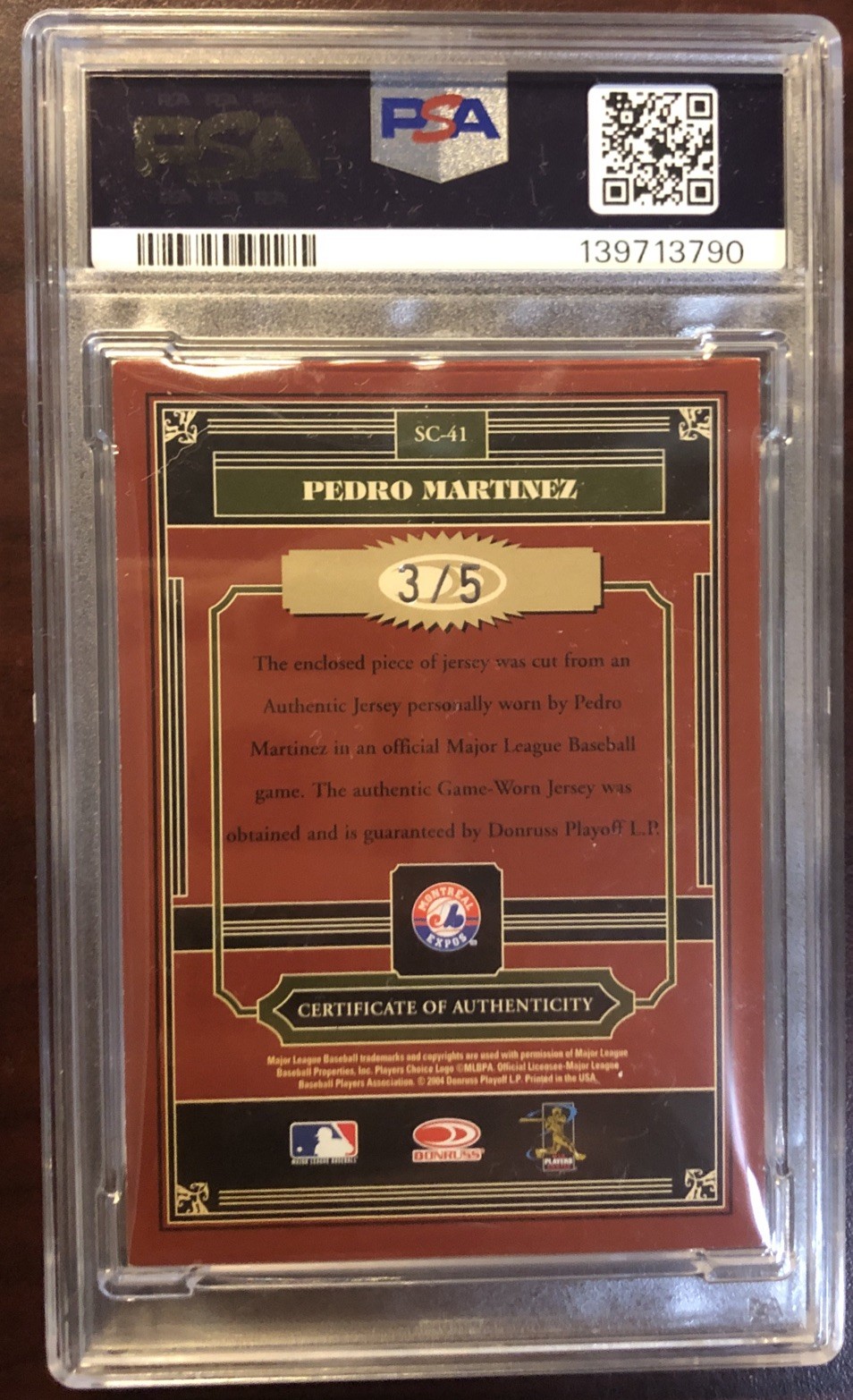 2004 TIMELESS TREASURES SICK JACKIE ROBINSON LOGO PATCH PEDRO MARTINEZ #/5 PSA view 3