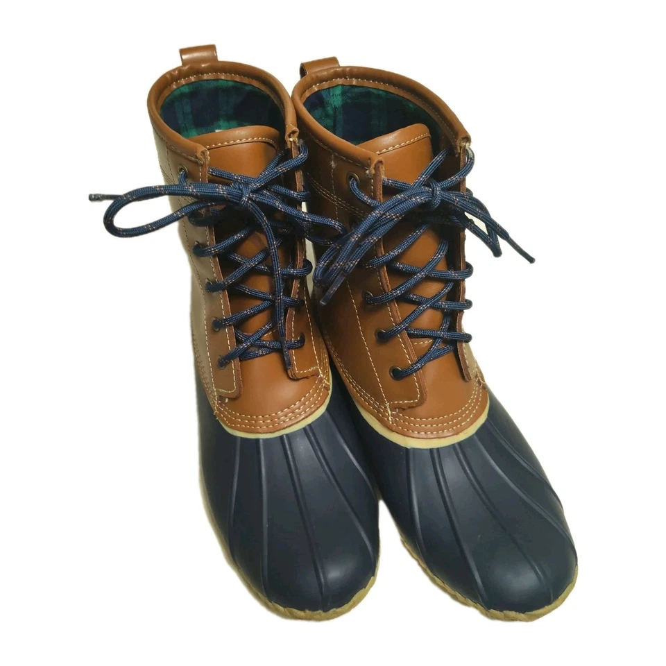 Botas Lands End Duck 511654 forradas de franela para mujer 8,5 cuero marrón con cordones Foto 3 de 4