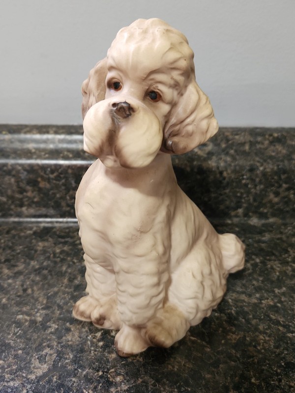 Vintage Poodle Figurine Porcelain Statue Off- White w/ Brown Accents 7" Japan