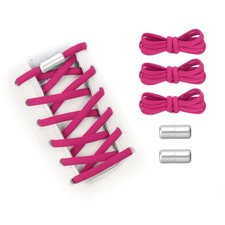 Elastic No Tie Shoelaces Replacement 3Pcs with 2 Metal Buckles, Rose Red