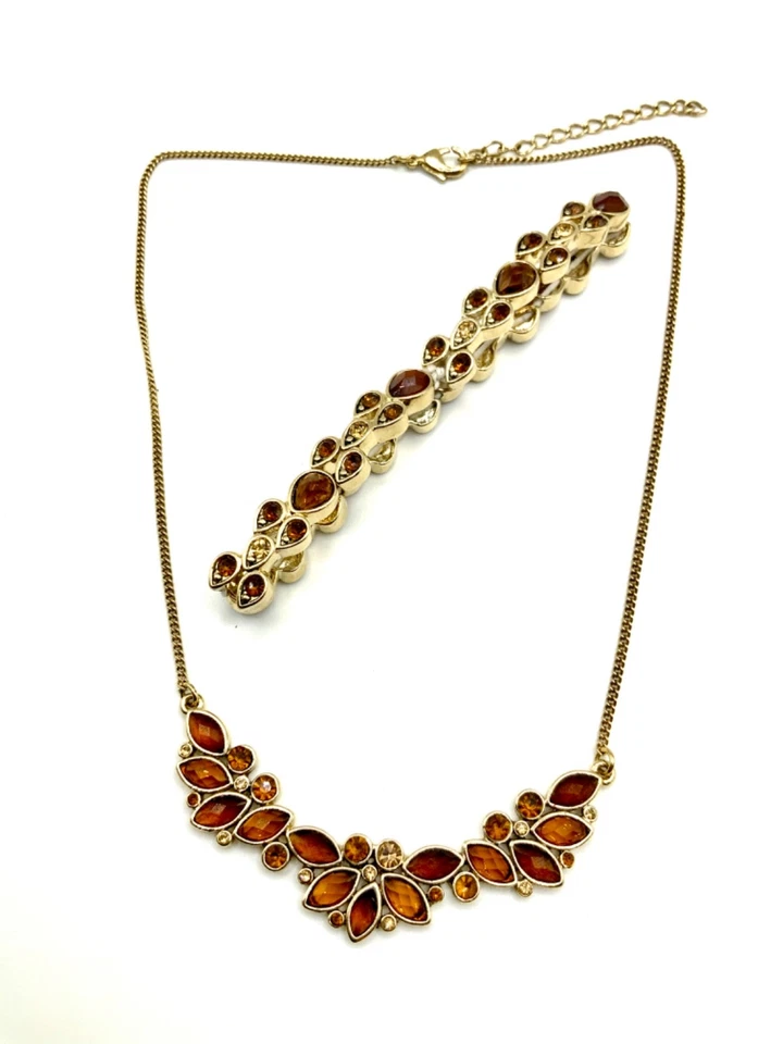 Conjunto Pulsera + Collar Ámbar Citrino Lucita Facetado Estrás Brillante Declaración Foto 3 de 4