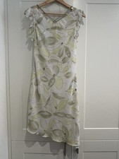 Vintage Floral Midi Dress UK 12 White Green Cap Sleeve Cottagecore Y2K 90s