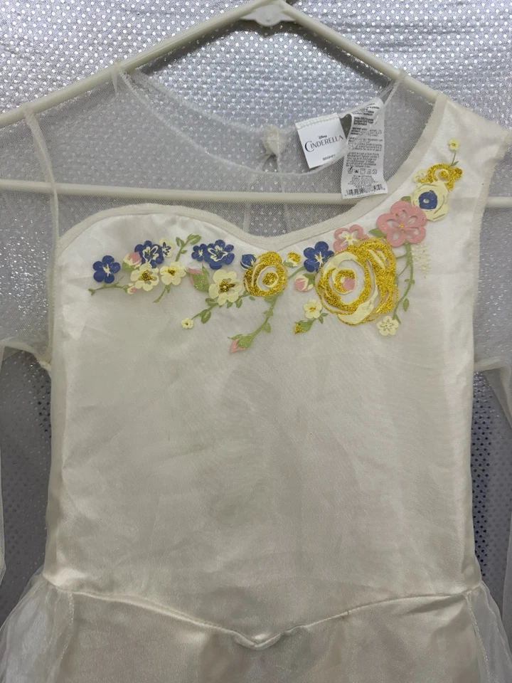 Disney Cinderella Costume Dress Up Girls Sz 10/12 L Ivory Floral Wedding Play - Image 3 of 4