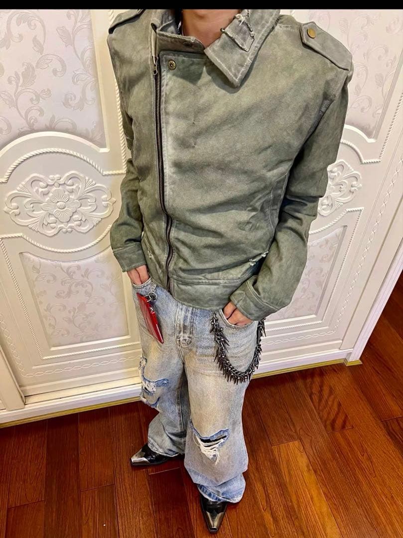 Hedi Slimane Dior Homme/Balmain Military Leather Riders Jacket