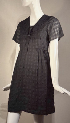 Morgane Le Fay NAVY Silk Seersucker  Dress with Lacing SIZE M, New York