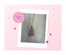 Iridescent Rhinestone Teddy Bear pendant on a gold chain Necklace