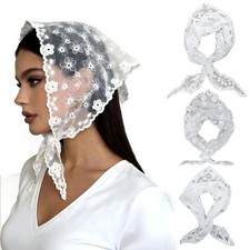 TOBETOPTOOLER 3 Pcs Bandanas for Women,White Lace Head Scarf One Size, White