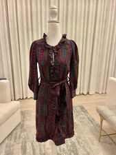 Marc by Marc Jacobs 100% Silk Ruffle Dress Multi Color Tone Knee Length Sz 0 EUC