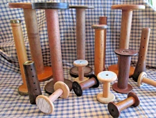Antique WOOD  SPOOLS Spindles INDUSTRIAL MILL (16pcs) ~ 2-13" tall ~ some Norway