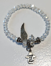 Sparkly Crystal and Angel wing Christian silver tone Charms bracelet