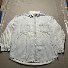VTG Levis Silver Tab Shirt Mens L Blue Pinstripe Denim Long Sleeve Button Up
