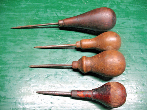 ANTIQUE SCRATCH AWL LOT TURNED WOOD BULB HANDLES SUPER ORIGINAL USA