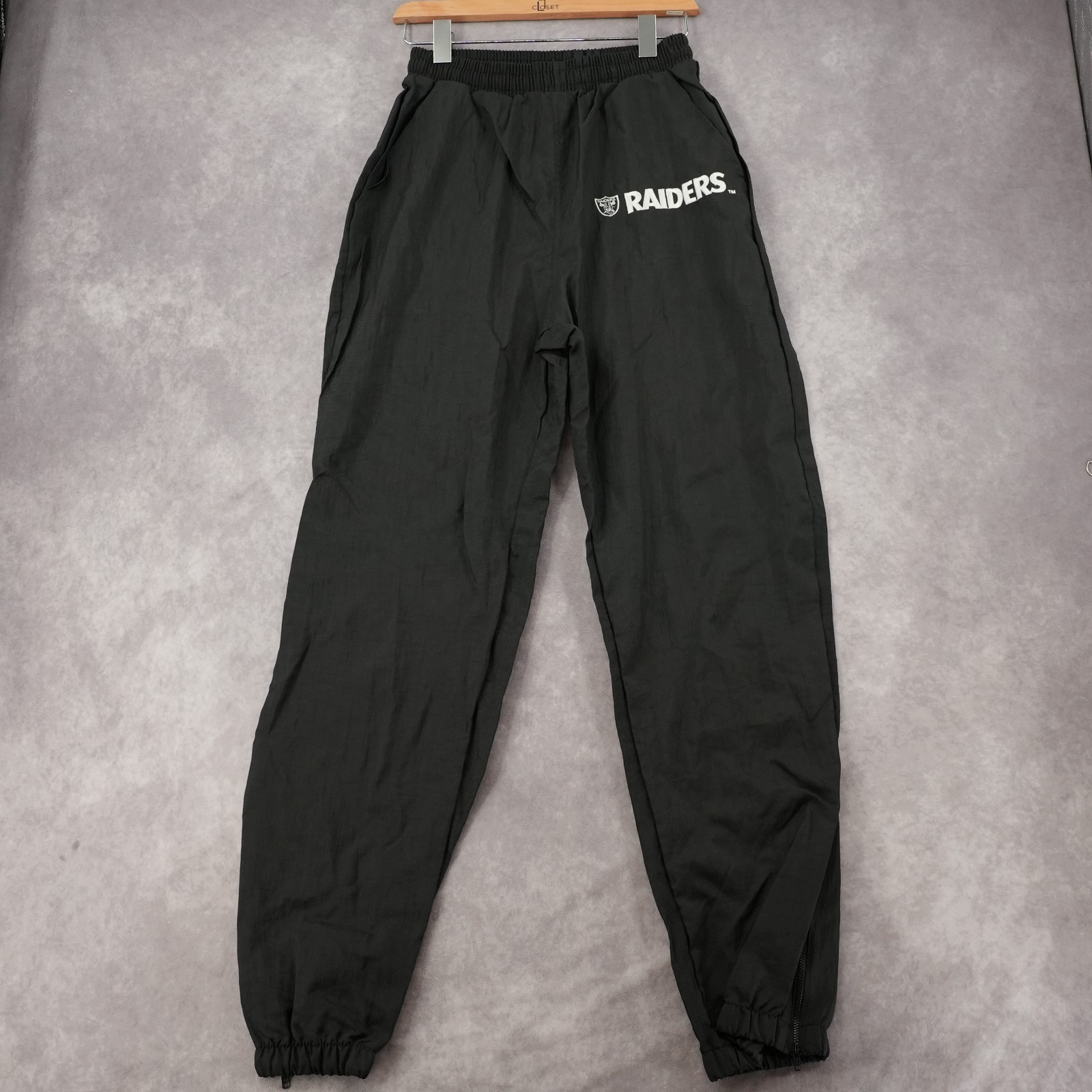 Raiders Black Nylon Track Pants Vintage Mens S