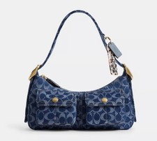 Coach NWT Coachtopia Blue Denim Cargo Shoulder Bag With Brass Hardware