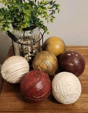 Set 6 Decorative Orb Balls Spheres Metal, Ceramic, Paper Burgundy,Gold,Ivory 4¼"