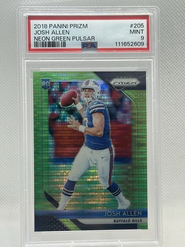 2018 Panini Prizm Josh Allen RC Neon Green Pulsar Rookie #205 Bills PSA 9