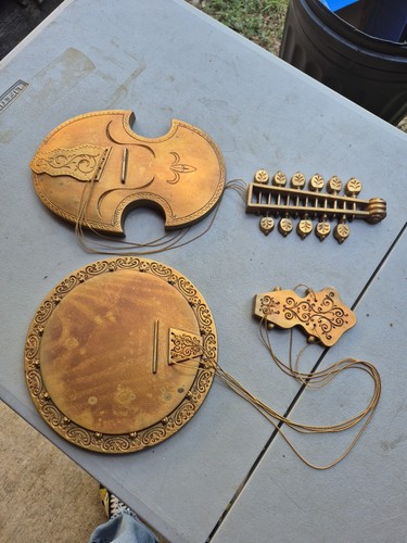 Vintage Mcm Burwood 26" Violin 29" Banjo Instrument Wall Art Decor Music Gold - Image 1