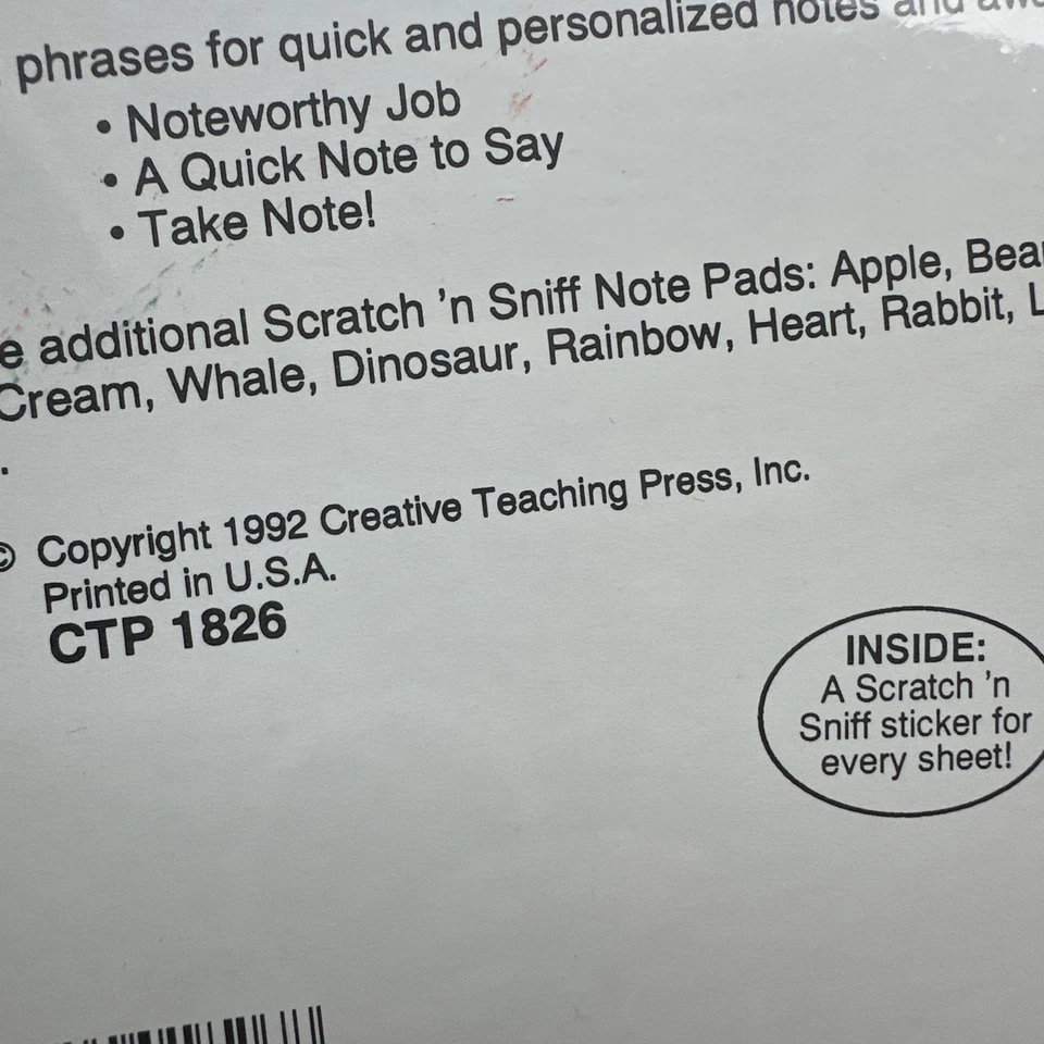 Vintage 80s 90s CTP Scratch & Sniff Bubblegum Stickers 1992 Notepad Reward Paper - Image 4 of 4