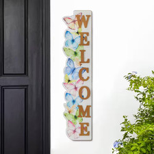42 In. H Solid Wood WELCOME Porch Sign with Butterfly