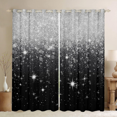 Feelyou Silver Glitter Print No Glitter Blackout Curtains Bling Decorations