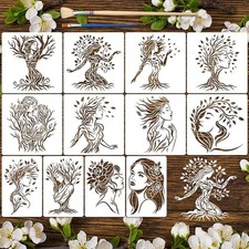 EVERJOYCRAFT 12pcs Tree of Life Stencils for Painting Woman Drawing Stencils ...