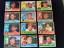 topps 1960 baseball lot of 12 including Wilhelm, Lemon, Grba, Loes, and Cardwell