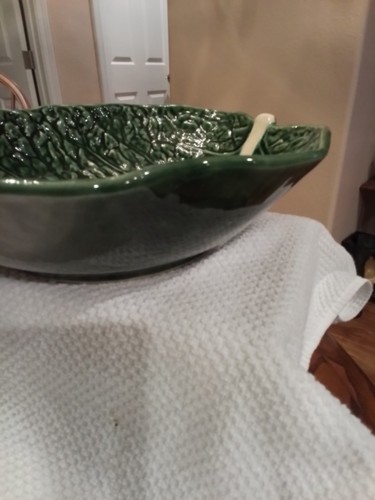 VTG.OLFAIRE LG. HANDMADE CABBAGE LEAF BOWL SPRING NATURE EASTER BUNNY ...