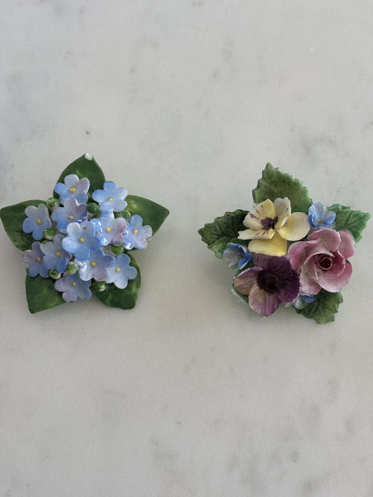 Cara China Stafordshire Porcelain Floral Brooches Set of 2