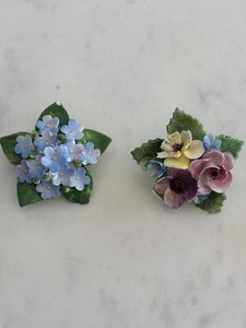 Cara China Stafordshire Porcelain Floral Brooches Set of 2