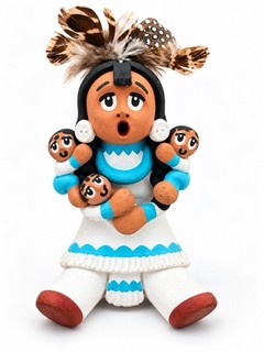 Signed Pamela Tello Native Americ. Storyteller Pottery Figurine Handmade/painted