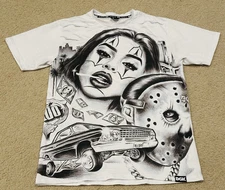 Mens DGK White LG T-shirt Latin Kings La Raza Low Rider Azteca East LA  Homiez