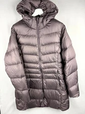 Mountain Hardwear Down Parka Jacket Womens XL Purple Long Hooded Full Zip Lined