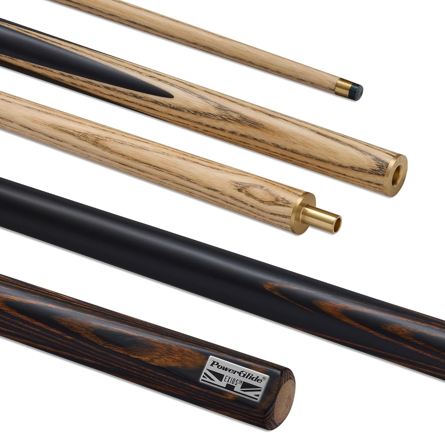 PowerGlide Exios 2 Piece Snooker Cue  Ash Wood Shaft Brown 9.5mm 19oz