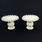 FENTON  Candlesticks Silver Crest Milk Glass 4" Set of 2